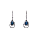 14K White Gold Sapphire And Diamond Drop Earrings