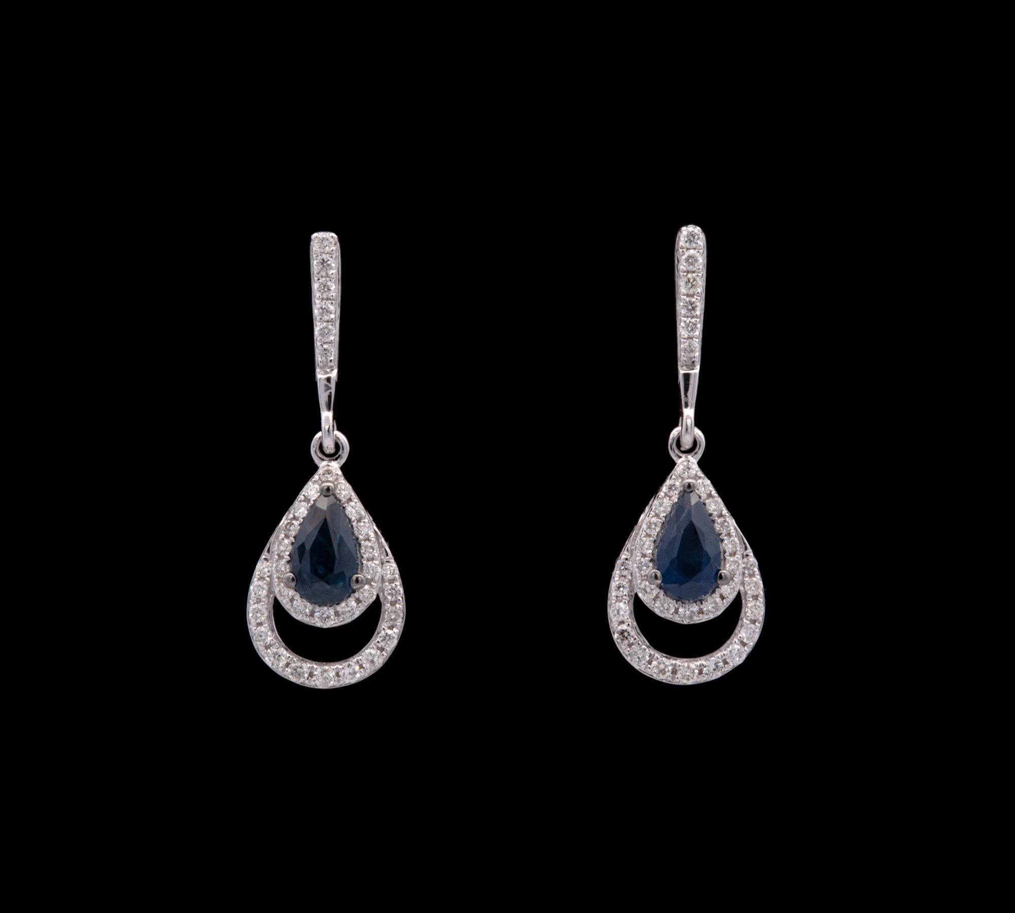 14K White Gold Sapphire And Diamond Drop Earrings