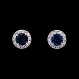 18K White Gold 2.01ctw Sapphire And Diamond Halo Stud Earrings