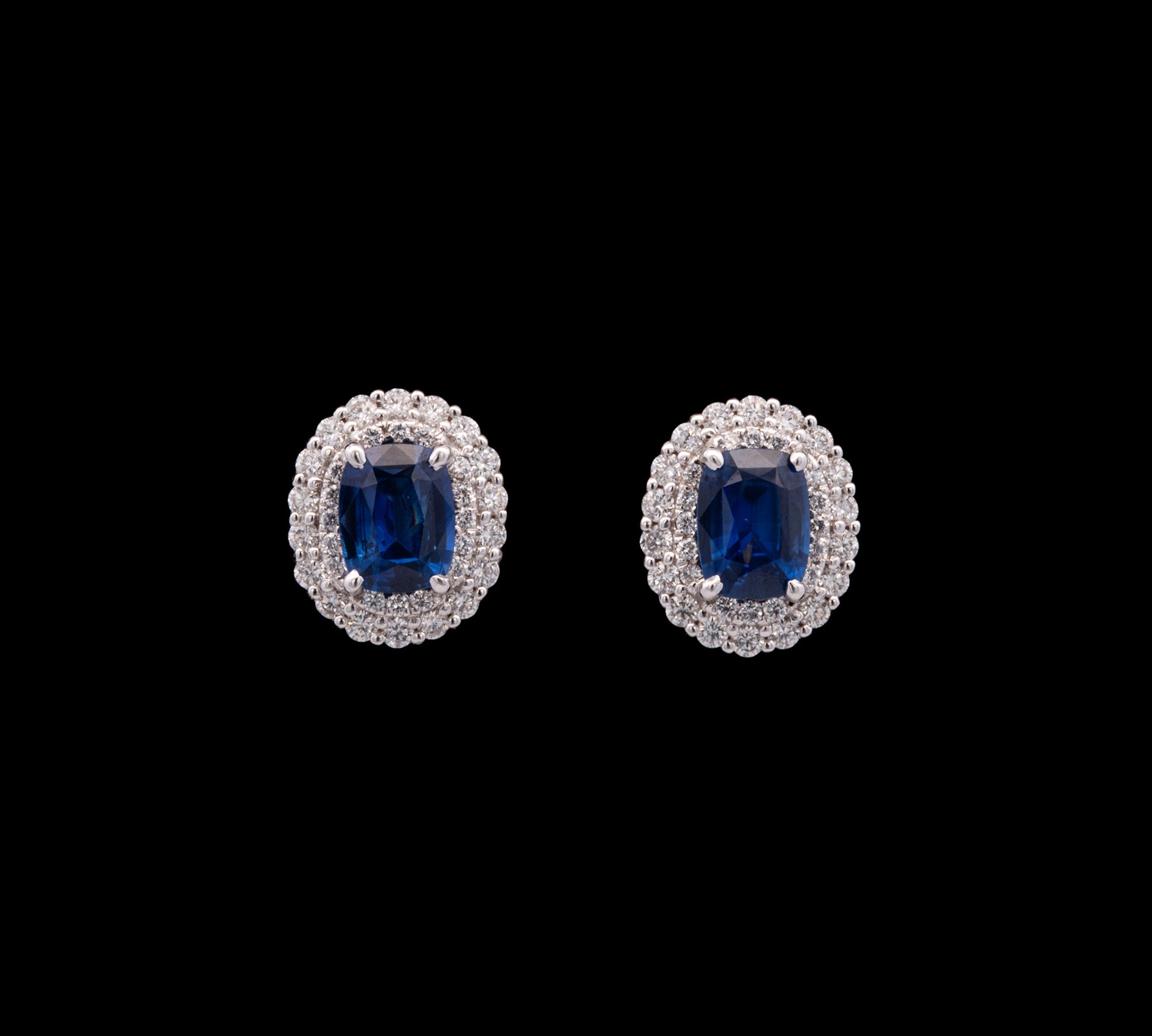14K White Gold Sapphire And Diamond Halo Stud Earrings