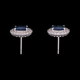 14K White Gold Sapphire And Diamond Halo Stud Earrings