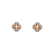14K White Gold Citrine And Diamond Halo Stud Earrings