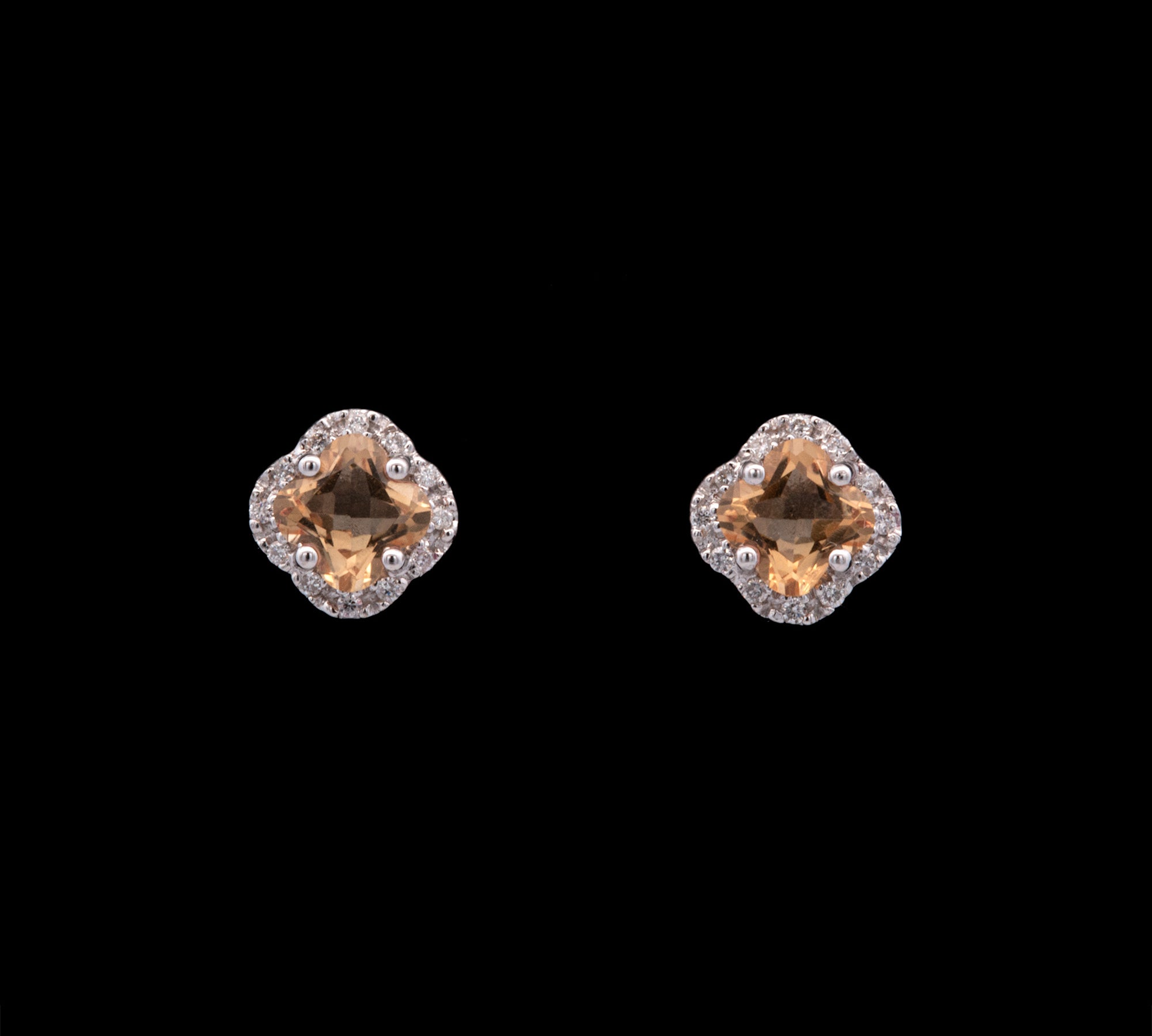 14K White Gold Citrine And Diamond Halo Stud Earrings