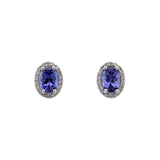 14K White Gold 1.68ctw Tanzanite And Diamond Halo Stud Earrings
