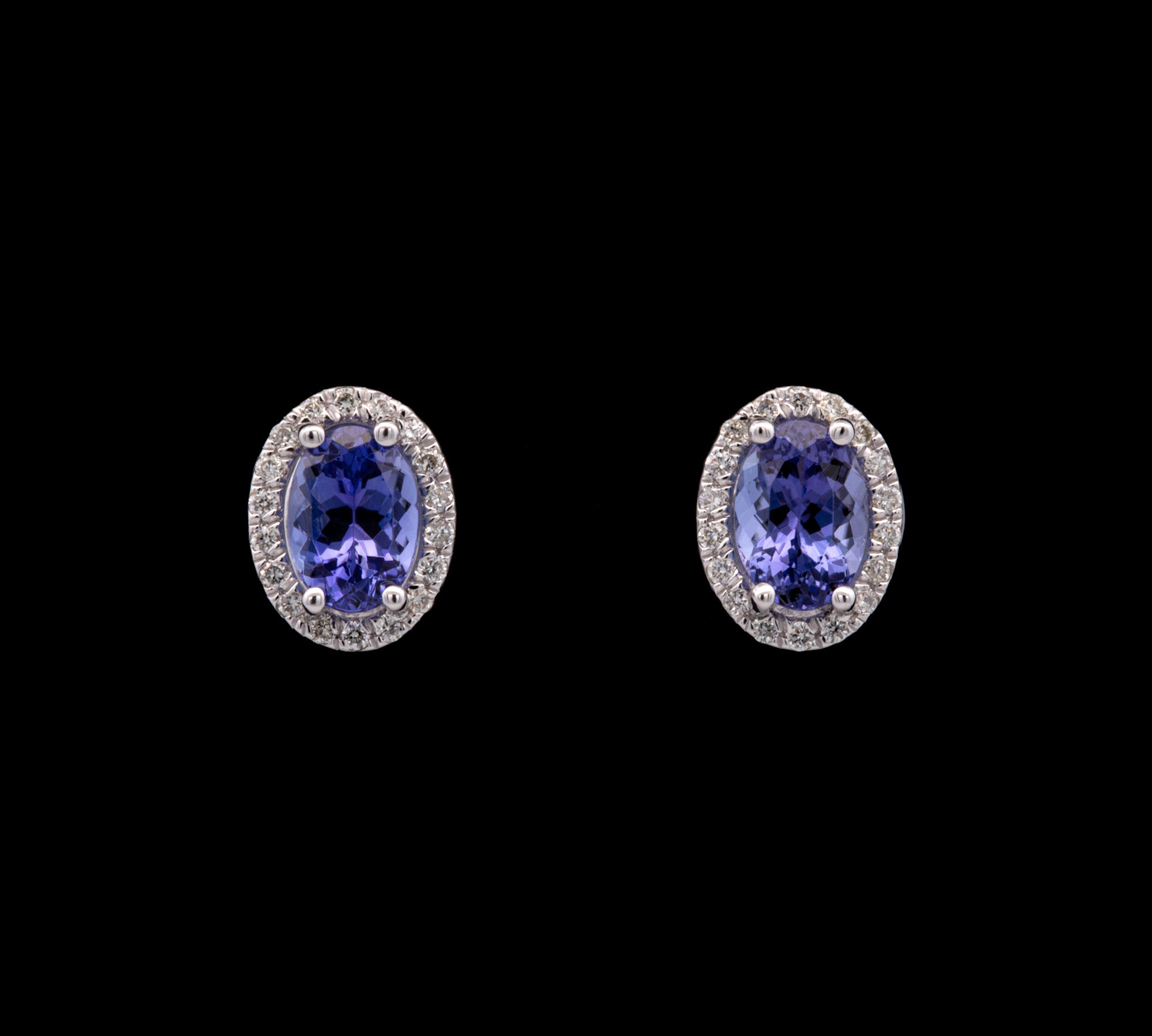 14K White Gold 1.68ctw Tanzanite And Diamond Halo Stud Earrings