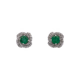 14K White Gold Emerald Diamond Halo Earrings