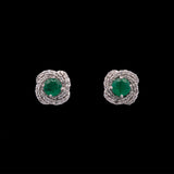 14K White Gold Emerald Diamond Halo Earrings