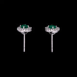 14K White Gold Emerald Diamond Halo Earrings