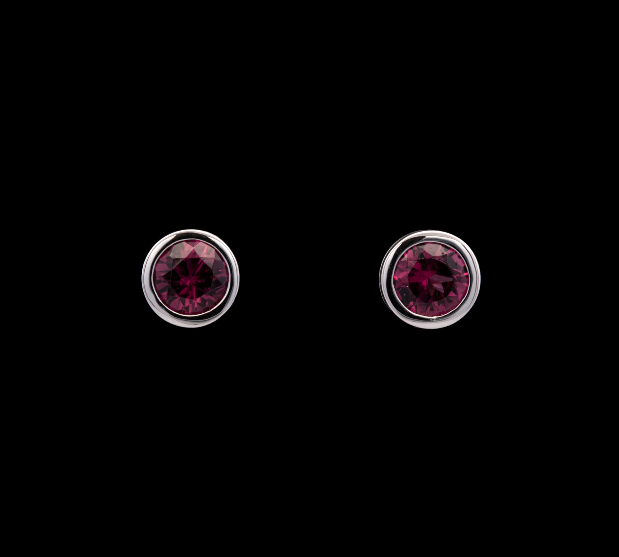 14K White Gold Bezel Set Canadian Garnet Stud Earrings