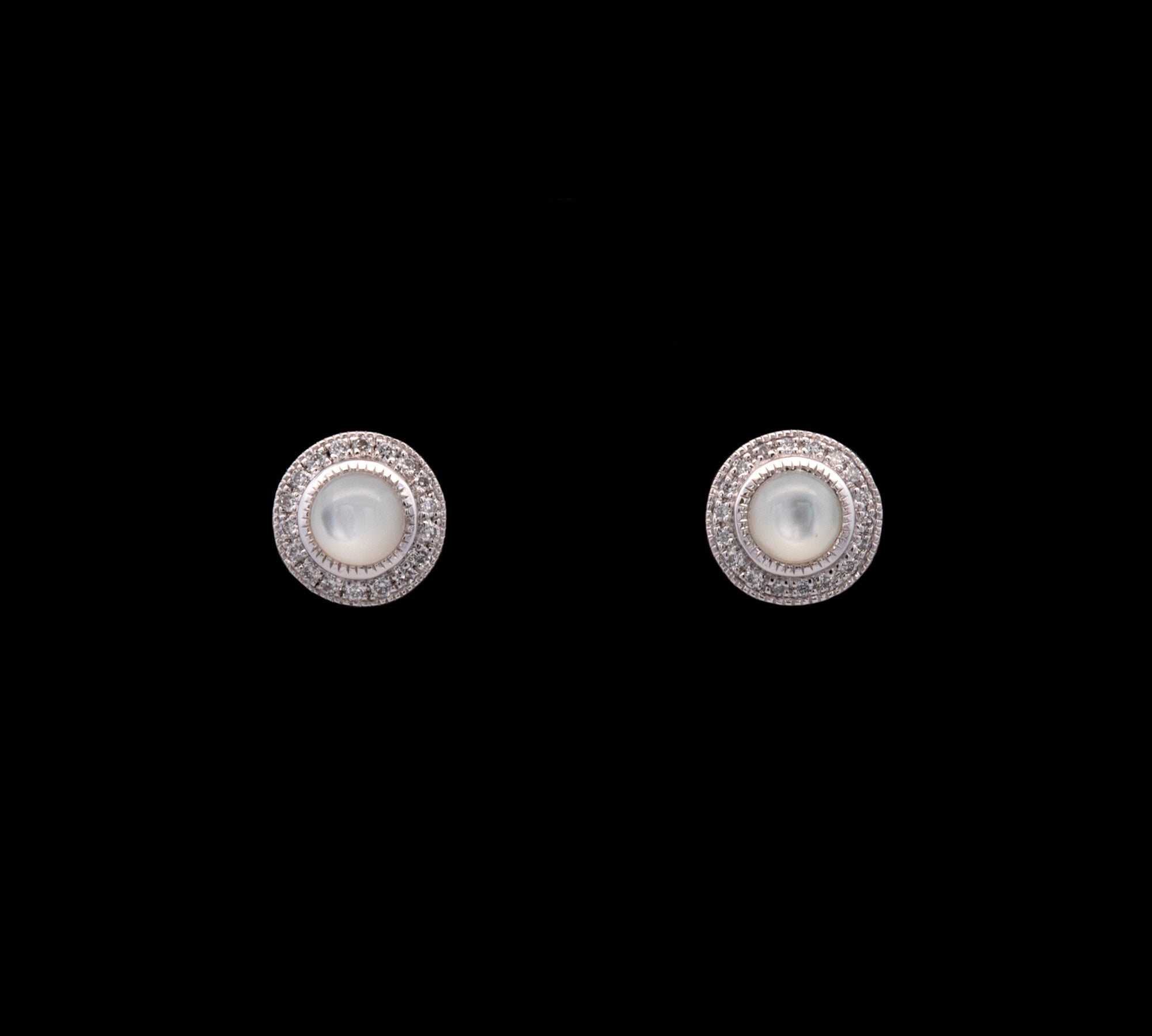 14K White Gold Mother Of Pearl And Diamond Halo Earrings