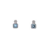 14K White Gold Aquamarine Stud Earrings With Diamond Accents