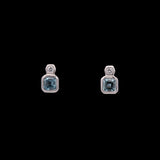 14K White Gold Aquamarine Stud Earrings With Diamond Accents