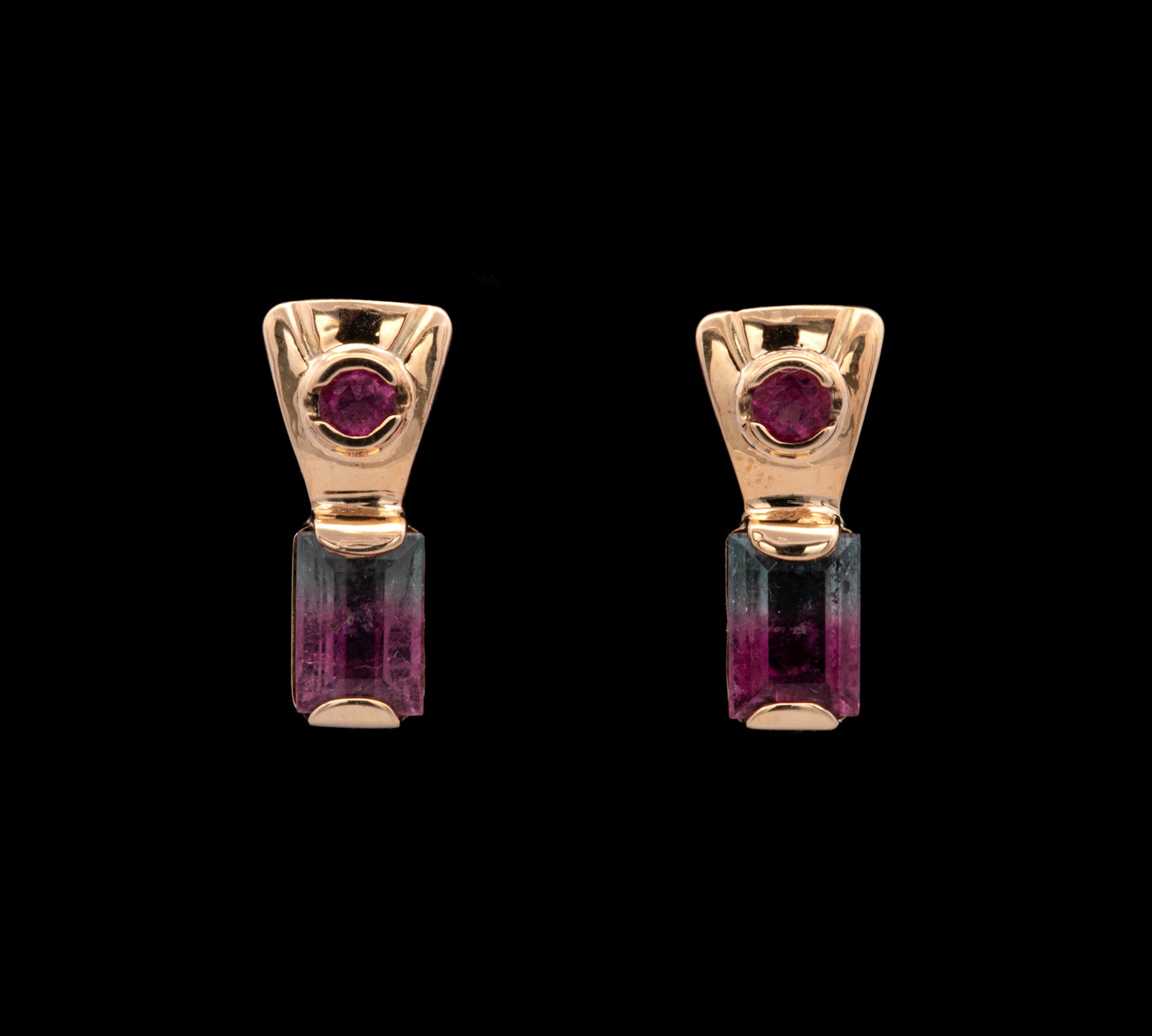14K Yellow Gold Watermelon Tourmaline Stud Earrings