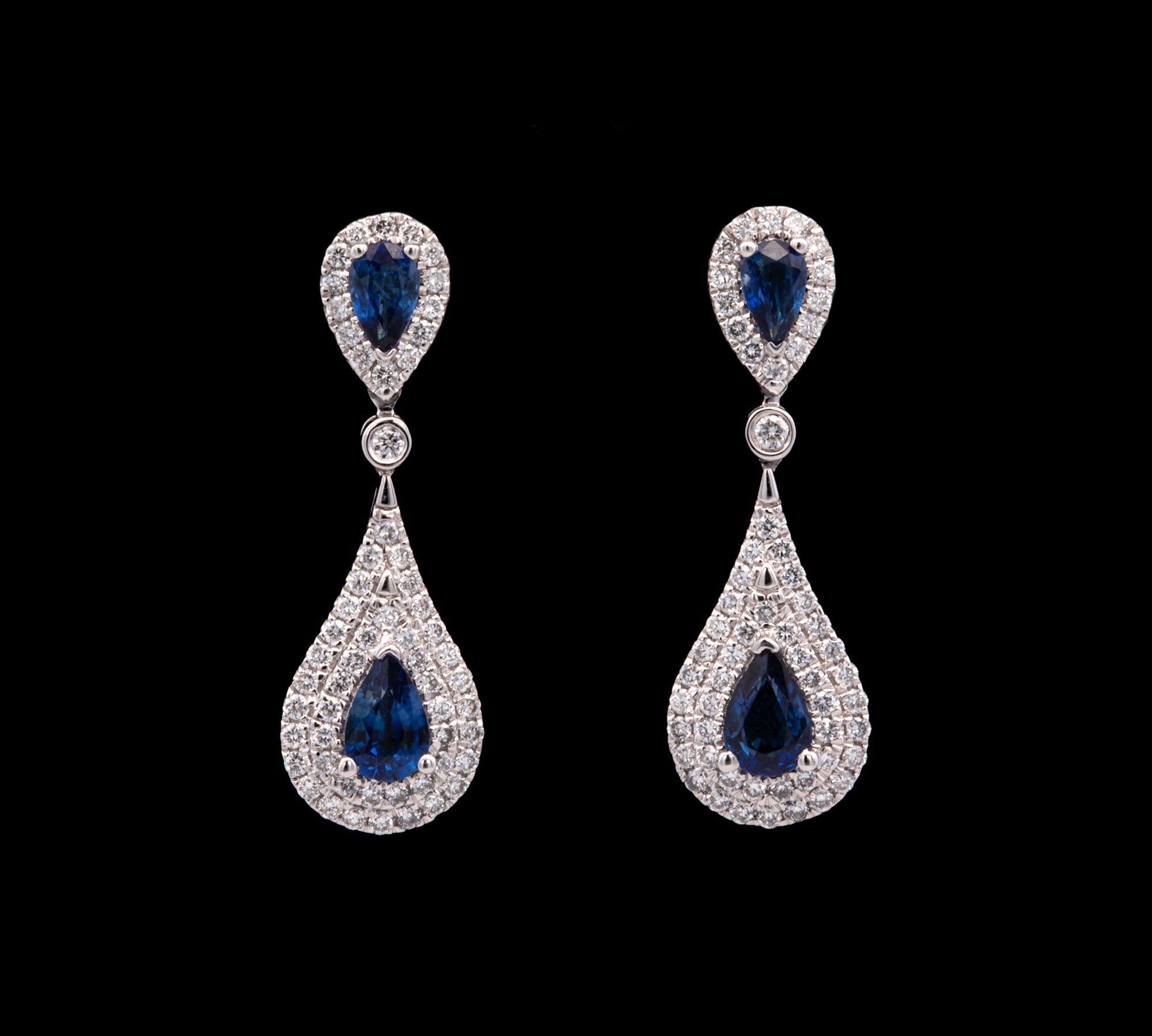 18K White Gold Sapphire And Diamond Drop Earrings