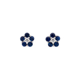 14K White Gold Sapphire And Diamond Flower Stud Earrings