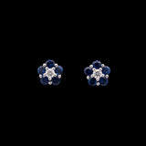 14K White Gold Sapphire And Diamond Flower Stud Earrings