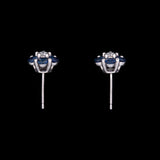 14K White Gold Sapphire And Diamond Flower Stud Earrings