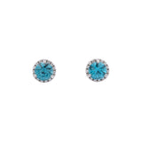 14K White Gold Blue Zircon And Diamond Halo Stud Earrings