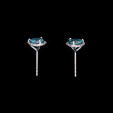 14K White Gold Blue Zircon And Diamond Halo Stud Earrings