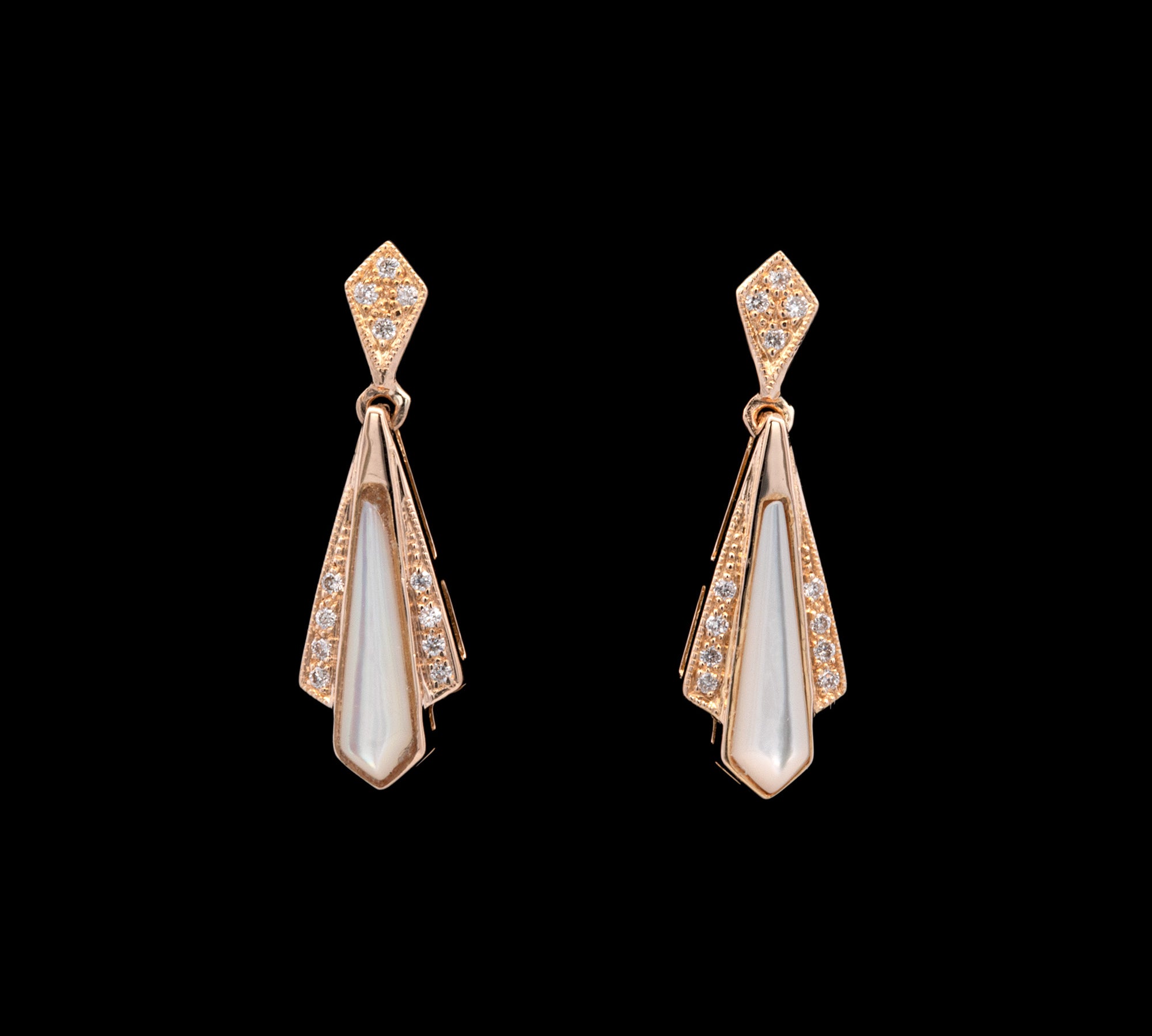 14K Yellow Gold Mother Of Pearl And Diamond Drop Earring