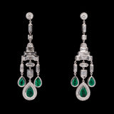 18K White Gold Pear Shape Emerald And Diamond Drop Earrings