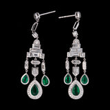 18K White Gold Pear Shape Emerald And Diamond Drop Earrings