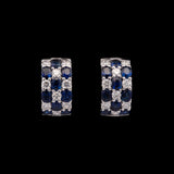18K White Gold Three Row Sapphire And Diamond Huggie Earrings