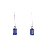 14K White Gold Emerald Cut Tanzanite Drop Earrings With Lever Backs
