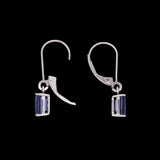 14K White Gold Emerald Cut Tanzanite Drop Earrings With Lever Backs