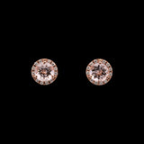 14K Rose Gold Morganite And Diamond Halo Stud Earrings