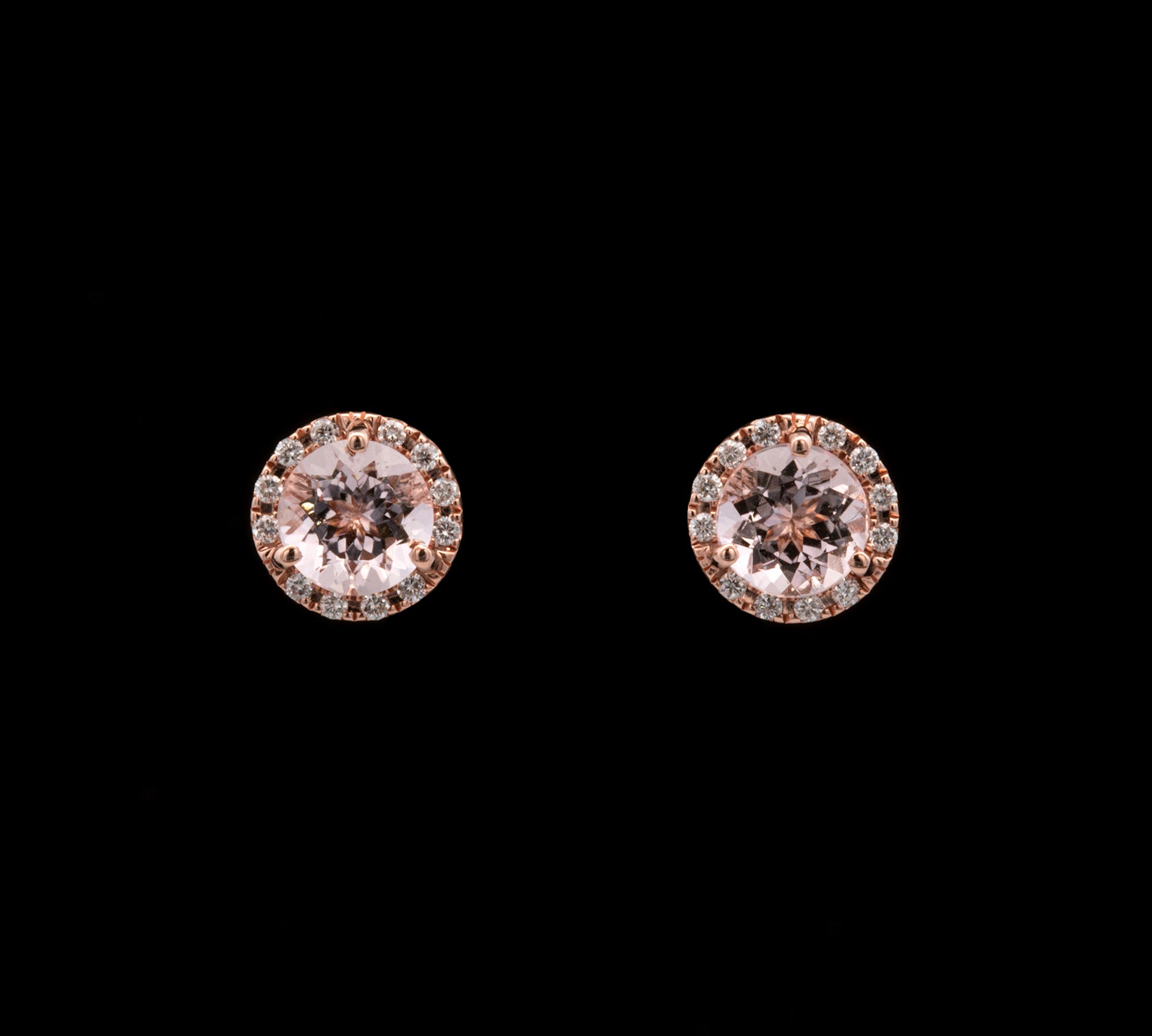 14K Rose Gold Morganite And Diamond Halo Stud Earrings