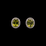 14K Yellow Gold Peridot And Diamond Halo stud Earrings