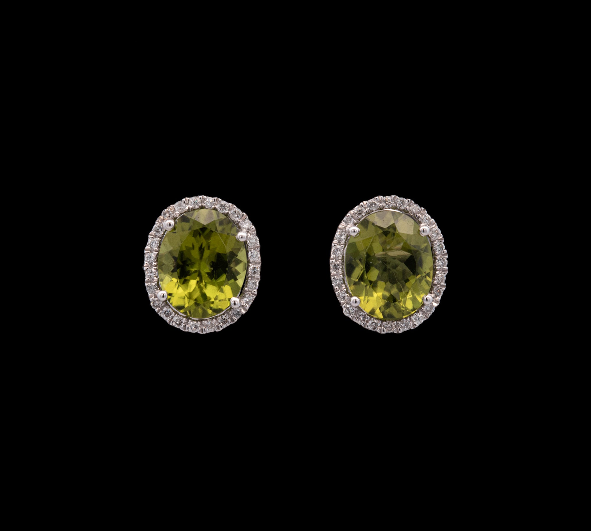14K Yellow Gold Peridot And Diamond Halo stud Earrings
