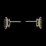 14K Yellow Gold Peridot And Diamond Halo stud Earrings
