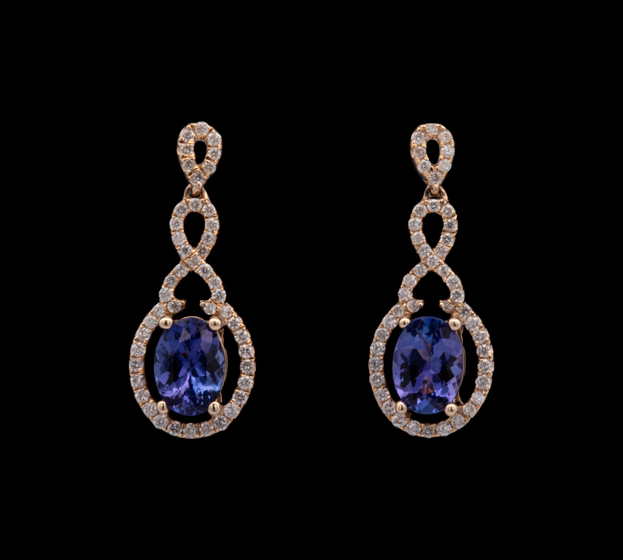 14K Yellow Gold Tanzanite And Diamond Drop Earrings