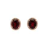 14K Yellow Gold Oval Garnet And Diamond Halo Stud Earrings