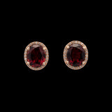 14K Yellow Gold Oval Garnet And Diamond Halo Stud Earrings
