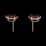 14K Yellow Gold Oval Garnet And Diamond Halo Stud Earrings