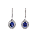 14K White Gold Tanzanite And Double Diamond Halo Drop Earrings With Leaver Backs