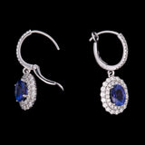 14K White Gold Tanzanite And Double Diamond Halo Drop Earrings With Leaver Backs