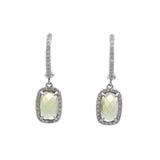 14K White Gold Peridot And Diamond Halo Drop Earrings With Leaver Backs