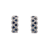 14K White Gold Sapphire And Diamond Geometric Hoop Earrings With Leaver Backs