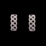 14K White Gold Sapphire And Diamond Geometric Hoop Earrings With Leaver Backs
