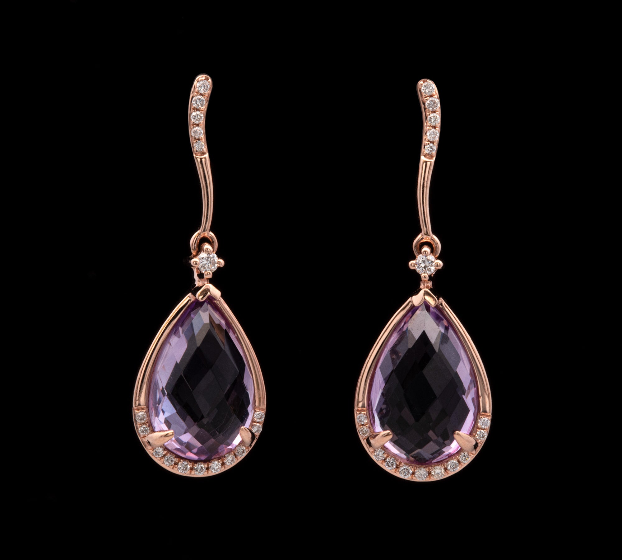 14K Rose Gold Amethyst And Diamond Halo Drop Earring