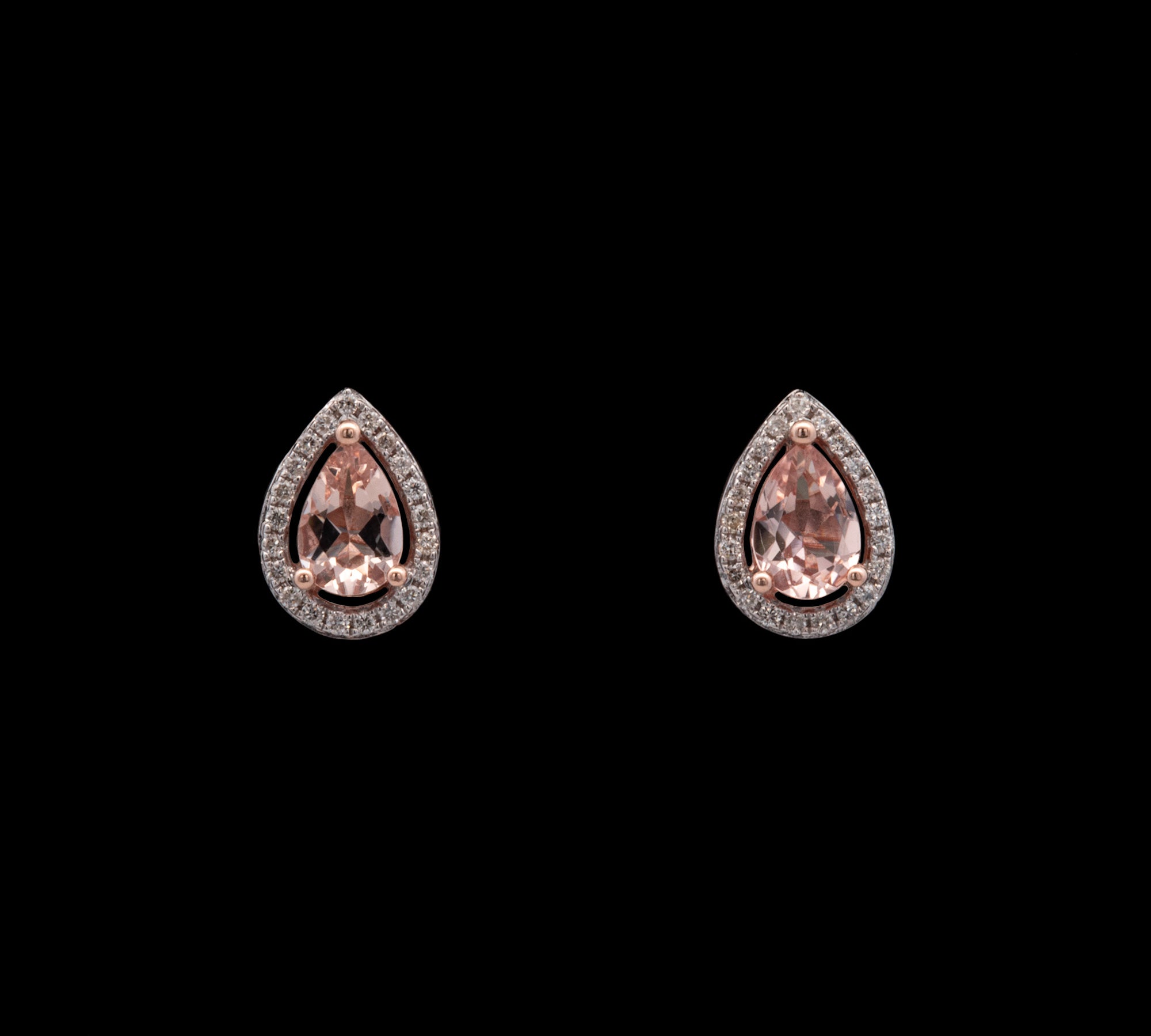 14K Rose Gold Morganite And Diamond Halo Stud Earrings