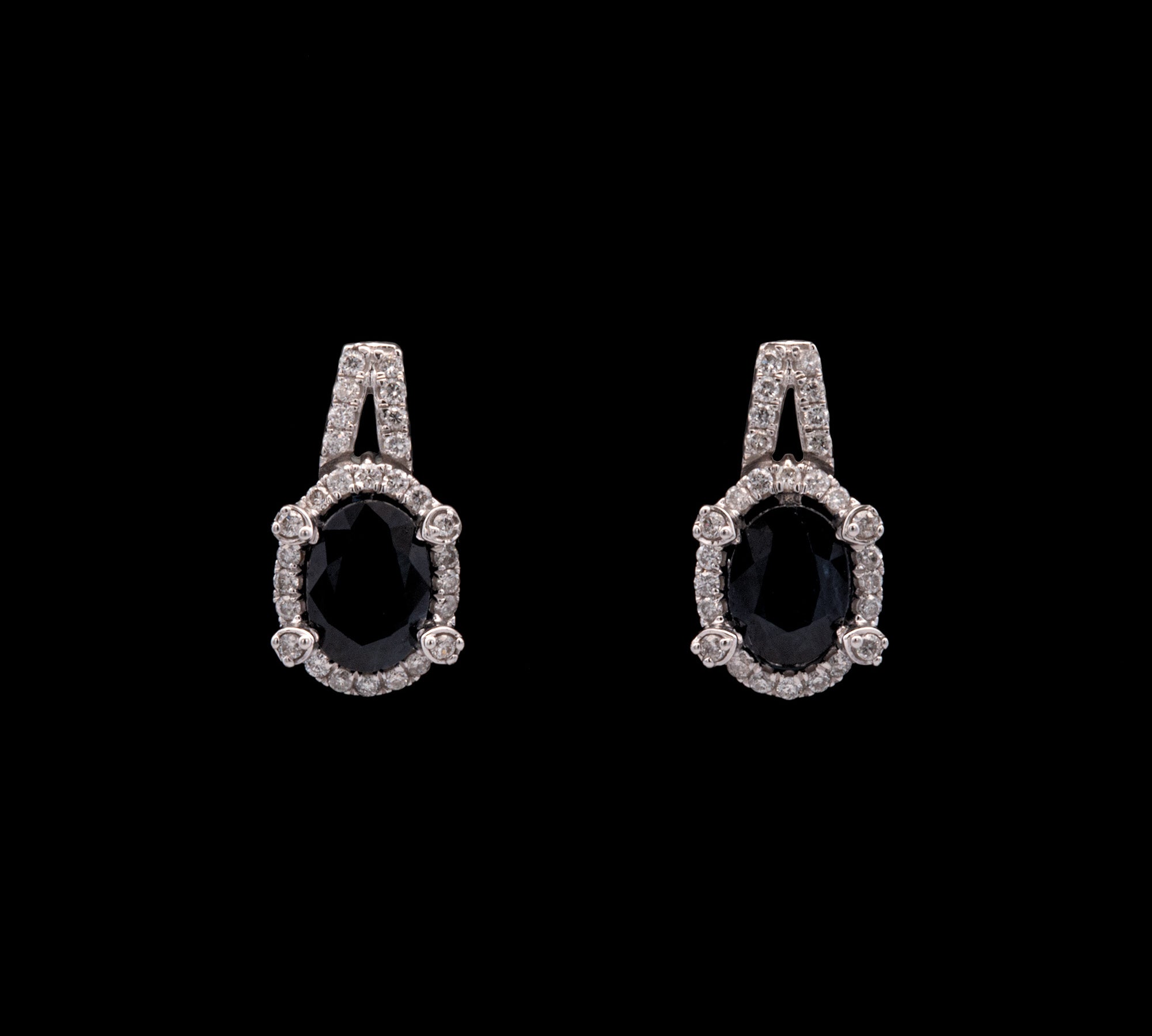 14K White Gold Sapphire And Diamond Halo Drop Earrings