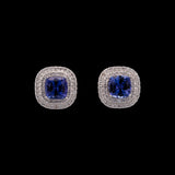 14K White Gold Tanzanite And Double Diamond Halo Stud Earrings
