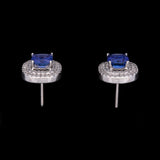 14K White Gold Tanzanite And Double Diamond Halo Stud Earrings