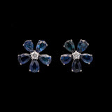 14K White Gold Sapphire And Diamond Flower Stud Earrings