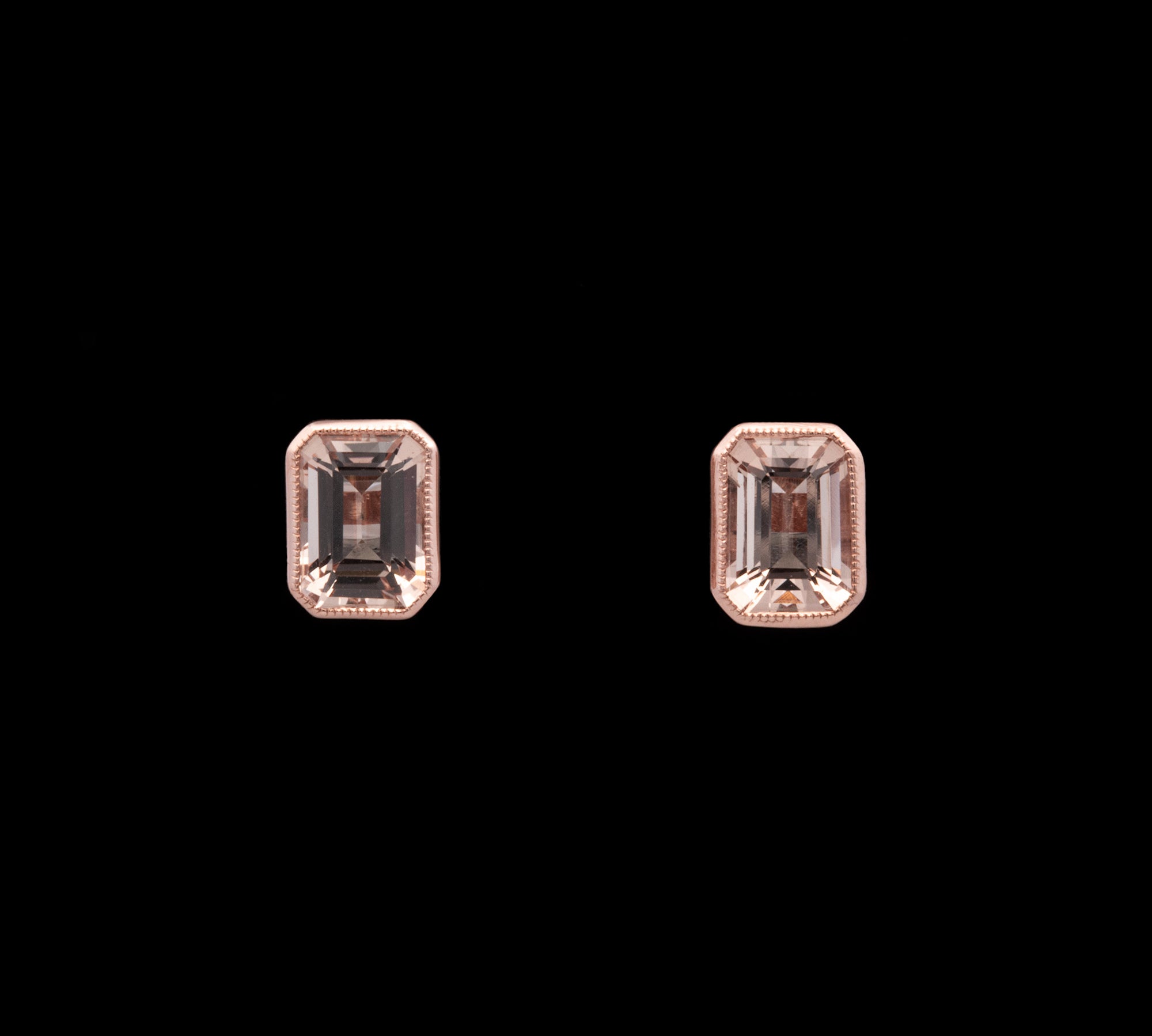 14K Rose Gold Bezel Set Morganite Stud Earrings